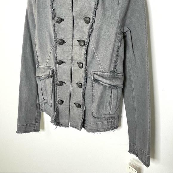 Military Femme | Free People Denim Captains Blazer in Deep Grey | Pewter | Sz XS - Picture 4 of 16